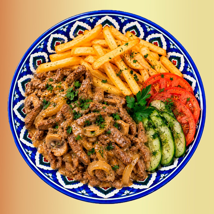 Beef Stroganoff with fries